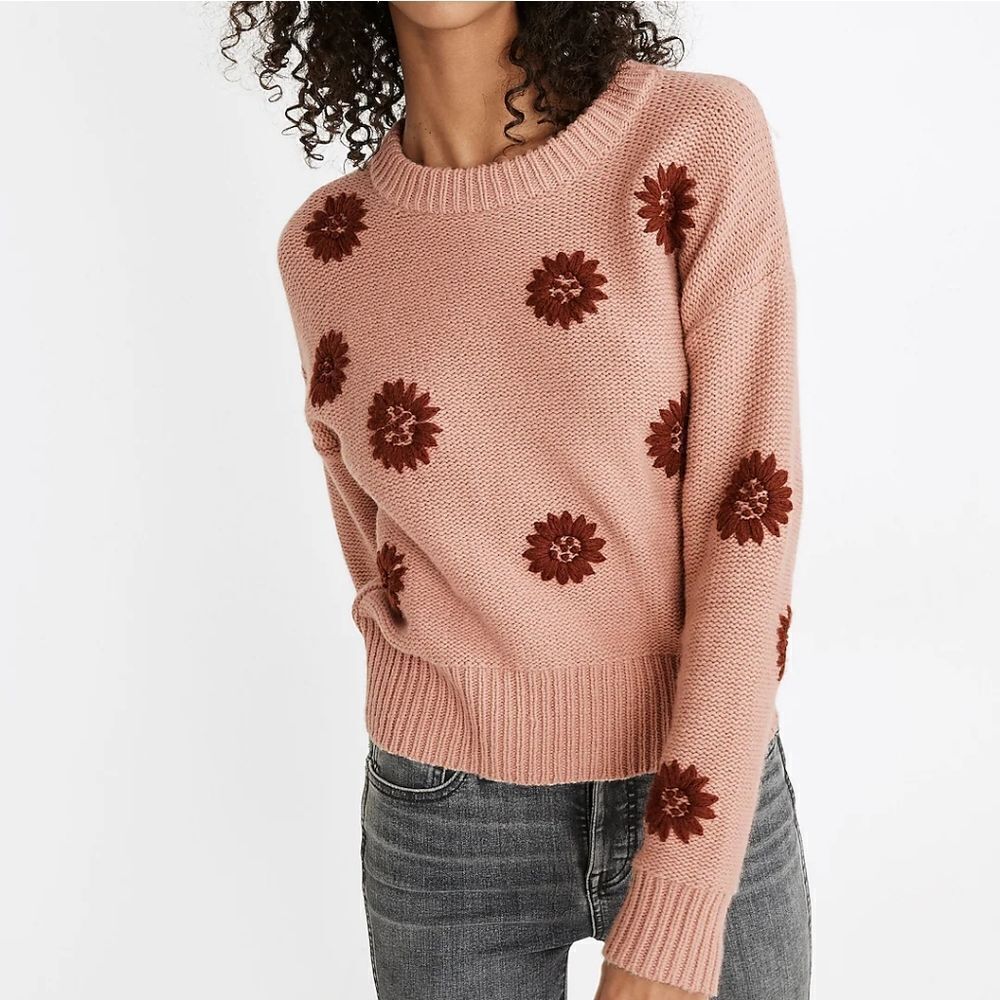 Madewell Flower Embroidered Pullover Knit Spring Grandmacore Sweater Small